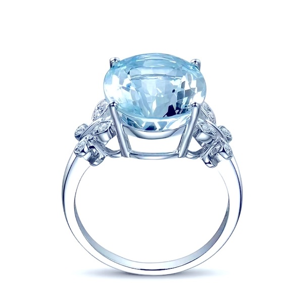 ♥️Aquamarine Blue Oval Cut Zircon,Butterfly white Zircon stones 18K gold plated - Picture 9 of 12